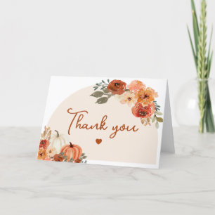 Watercolor Rustic Boho Fall Pumpkin Autumn Wedding Thank You Card