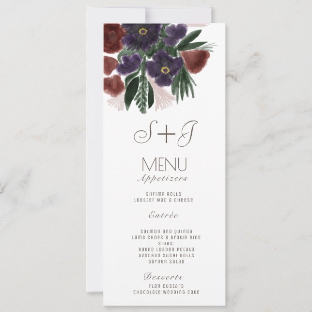 Watercolor Rustic Botany Flora Bouquet - Menu (Front)