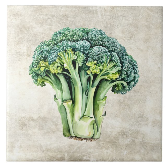 Watercolor Rustic Broccoli Faux Texture  Ceramic Tile (Front)