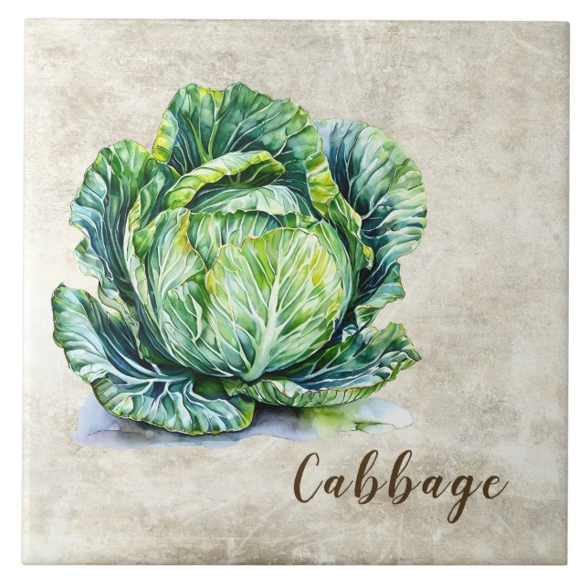 Watercolor Rustic Cabbage Faux Texture  Ceramic Tile (Front)