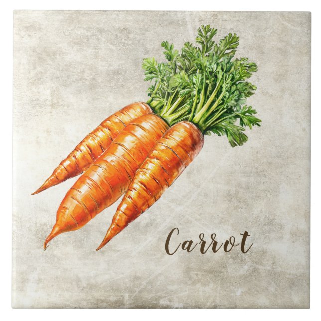 Watercolor Rustic Carrot Faux Texture  Ceramic Tile (Front)