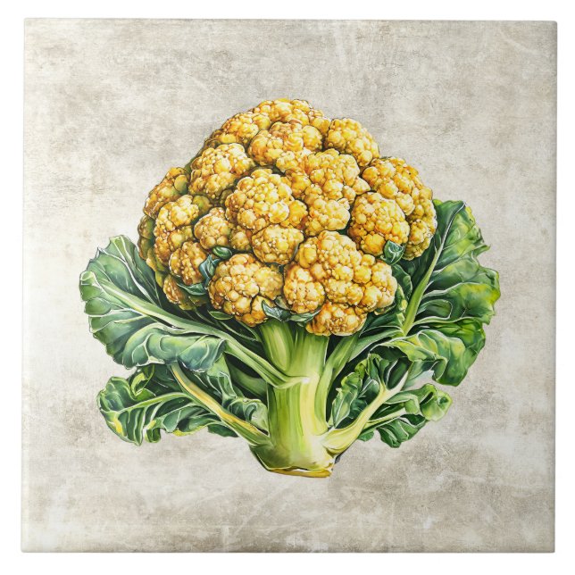 Watercolor Rustic Cauliflower Faux Texture  Ceramic Tile (Front)