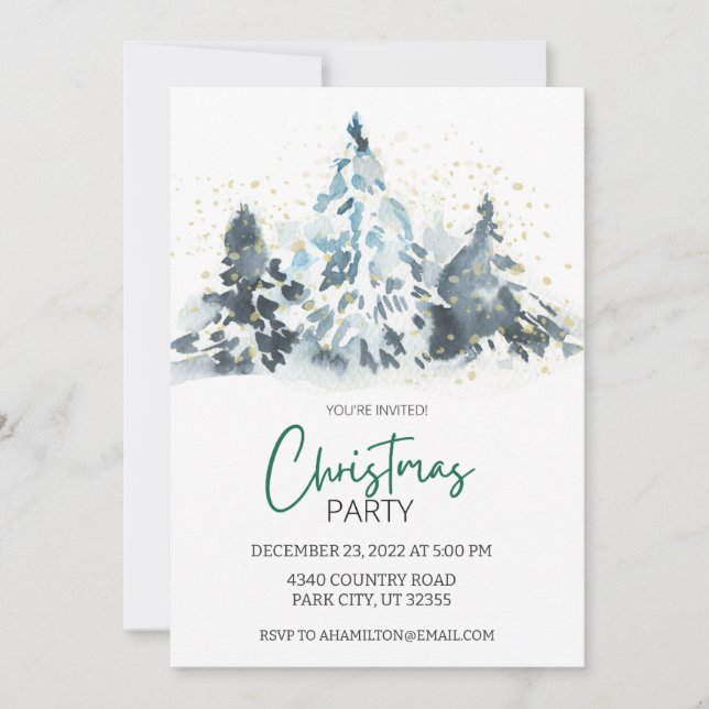 Watercolor Rustic Christmas Party Deer Forest Invitation (Front)