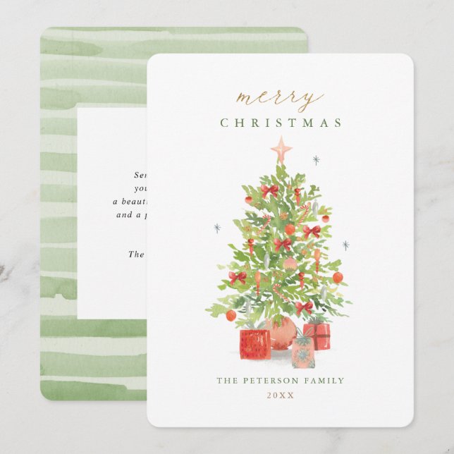 Watercolor Rustic Christmas Tree Christmas Party I Invitation (Front/Back)