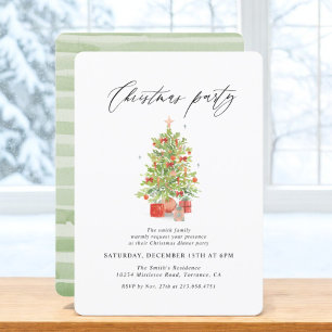 Watercolor Rustic Christmas Tree Christmas Party Invitation