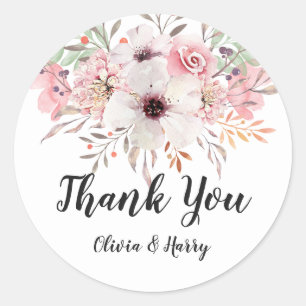 Watercolor Rustic Country Flowers Wedding Favour Classic Round Sticker