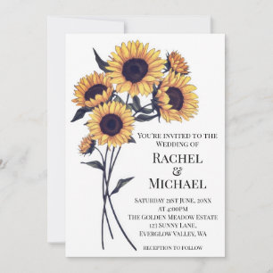 Watercolor Rustic Country Sunflower Wedding Invitation