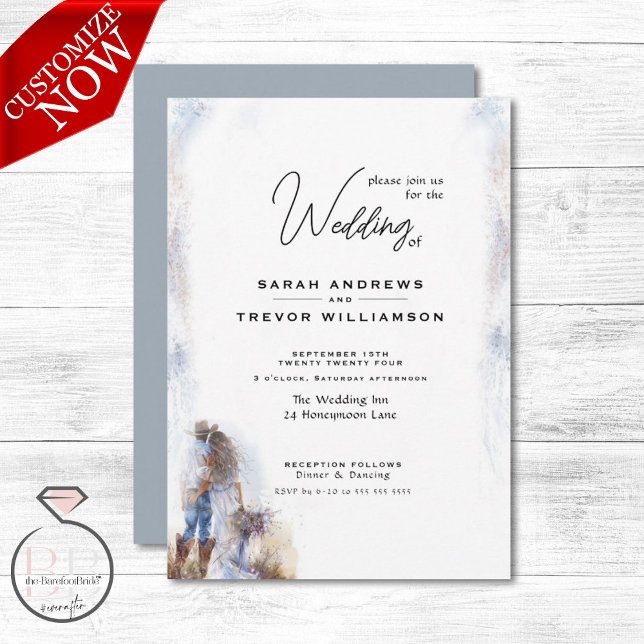 Watercolor Rustic Cowboy Wedding  Invitation (Creator Uploaded)