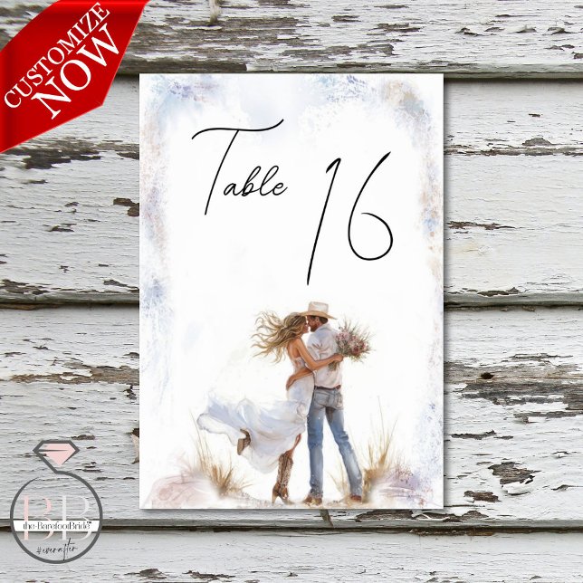 Watercolor Rustic Cowboy Wedding  Table Number (Creator Uploaded)