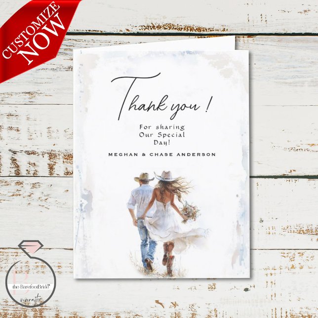 Watercolor Rustic Cowboy Wedding  Thank You Card (Creator Uploaded)