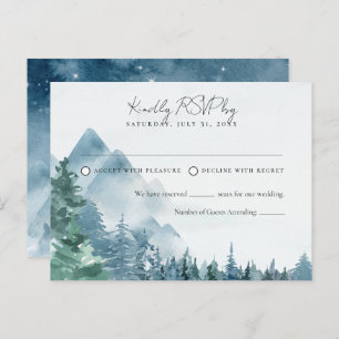 Watercolor Rustic Dusk Blue Wedding RSVP Postcard