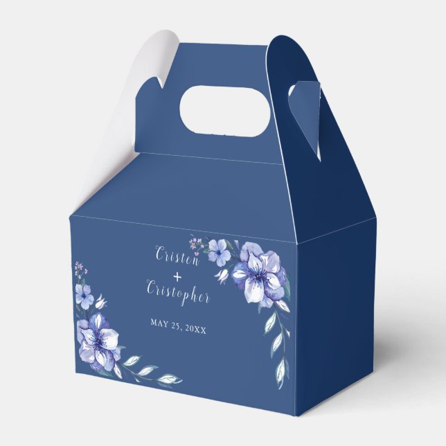 Watercolor Rustic Dusty Blue Floral Wedding  Favour Box (Front Side)