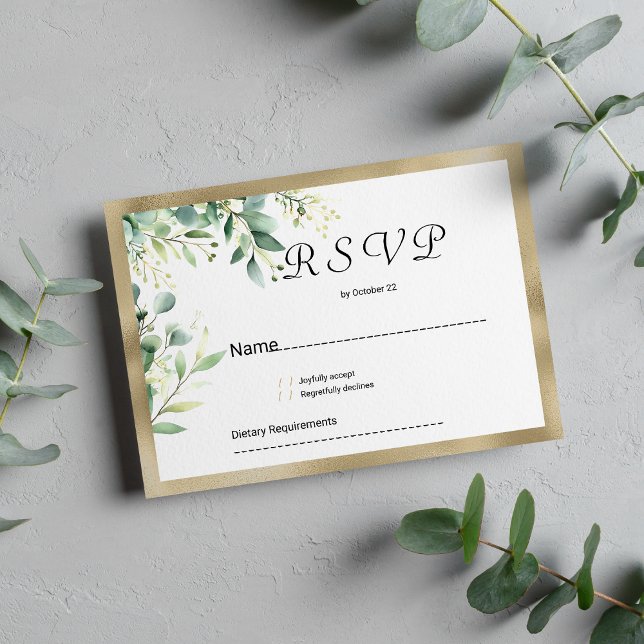 Watercolor rustic eucalyptus greenery gold RSVP Invitation (Watercolor rustic eucalyptus greenery gold RSVP)