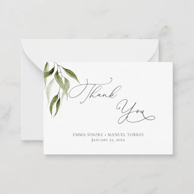 Watercolor Rustic Eucalyptus Greenery Thank You Card | Zazzle