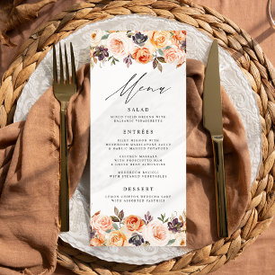 Watercolor Rustic Fall Floral Wedding Menu Card