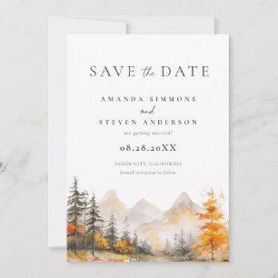 Watercolor Rustic Fall Mountain Forest Wedding Save The Date