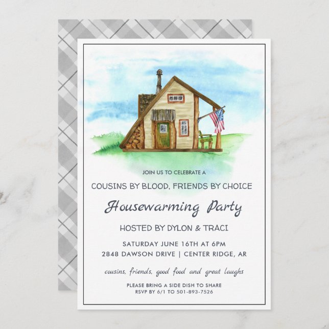 Watercolor Rustic Farmhouse Housewarming Party Invitation (Front/Back)