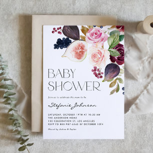 Watercolor Rustic Fig and Berry Floral Baby Shower Invitation