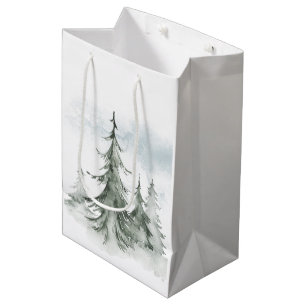 Watercolor Rustic Fir Trees Forest Winter Medium Gift Bag