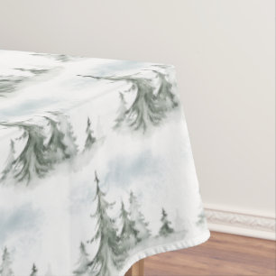 Watercolor Rustic Fir Trees Forest Winter Tablecloth