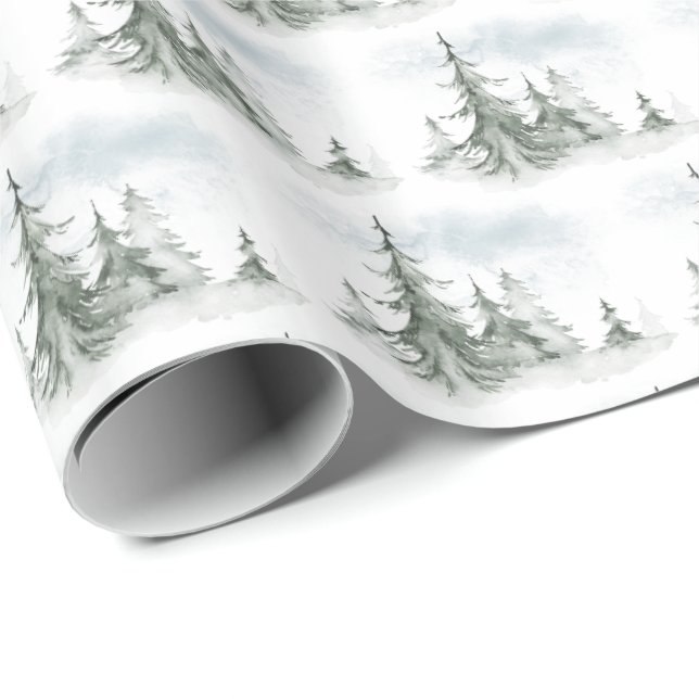 Watercolor Rustic Fir Trees Forest Winter Wrapping Paper (Roll Corner)