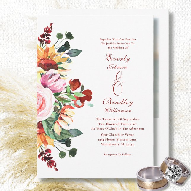 Watercolor Rustic Floral Earth Tone Wedding Invitation (Creator Uploaded)