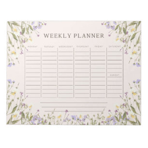 Watercolor rustic flowers weekly planner notepad