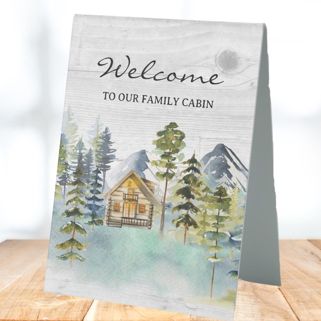 Watercolor Rustic Foggy Forest Mountain Cabin (In situ)