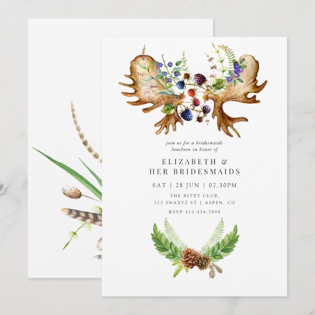Watercolor Rustic Forest Bridesmaids Luncheon Invitation (Front/Back)