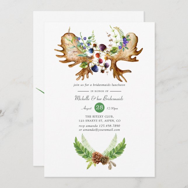 Watercolor Rustic Forest Bridesmaids Luncheon Invitation (Front/Back)