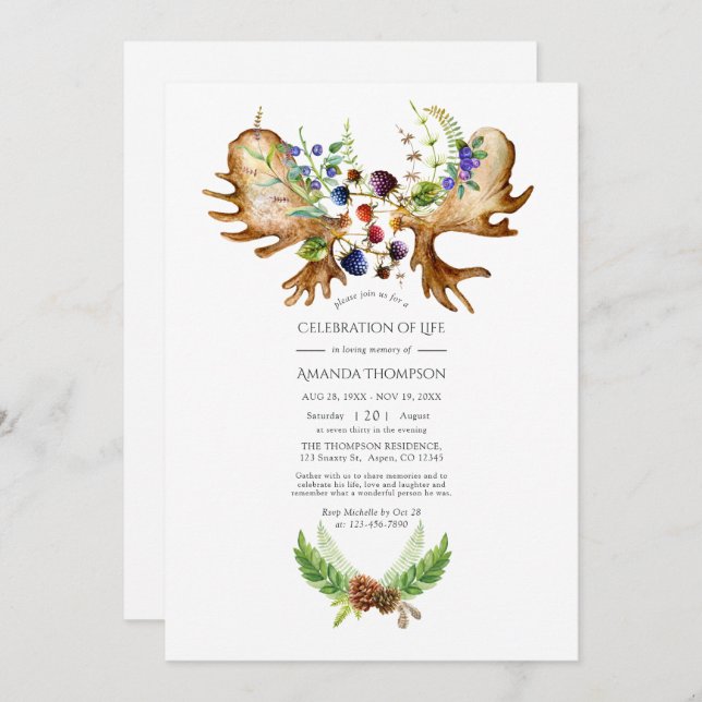 Watercolor Rustic Forest Celebration of Life Photo Invitation (Front/Back)