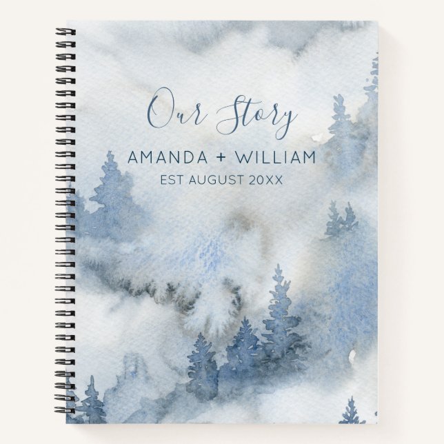Watercolor Rustic Forest Our Story Couples Notebook (Front)