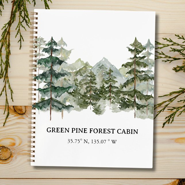 Watercolor Rustic Forest  Rental Cabin Guest Book (In situ)