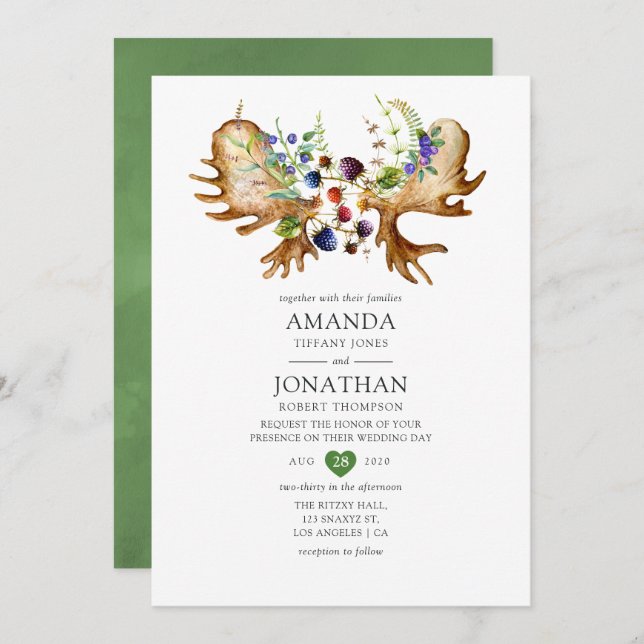 Watercolor Rustic Forest Wedding Invitation (Front/Back)