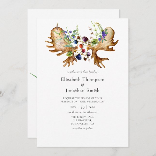 Watercolor Rustic Forest Wedding Invitation (Front/Back)