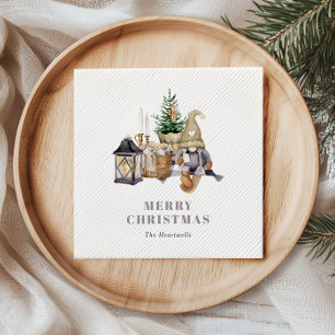Watercolor Rustic Gnome Holiday Napkin