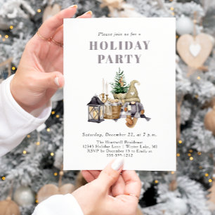 Watercolor Rustic Gnome Holiday Party Invitation