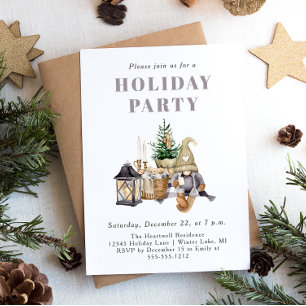 Watercolor Rustic Gnome Holiday Party Invitation