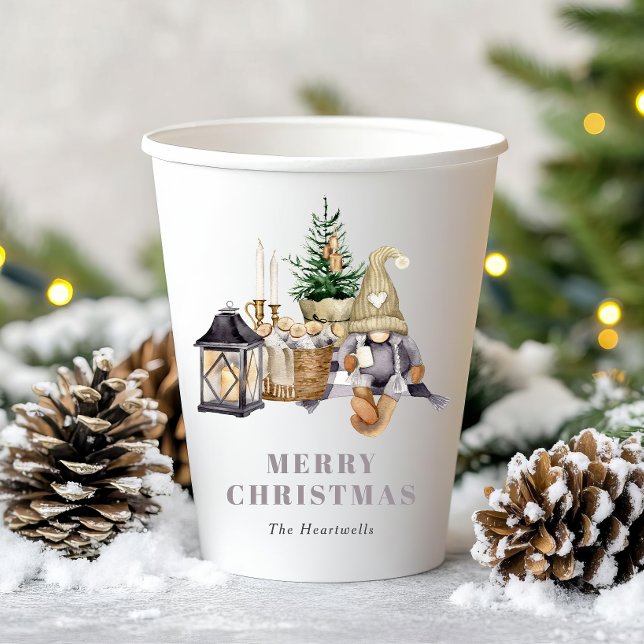 Watercolor Rustic Gnome Holiday Party Paper Cups (Creator Uploaded)