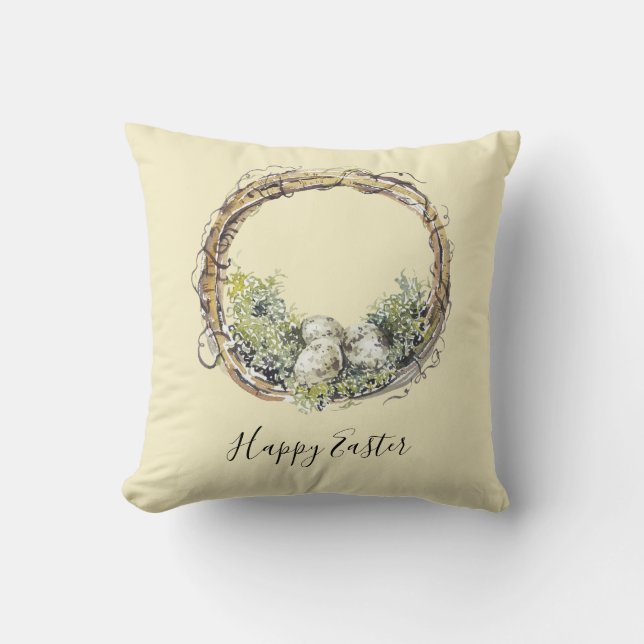 Watercolor Rustic Grapevine & Egg Nest  Cushion (Front)
