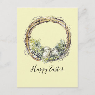 Watercolor Rustic Grapevine & Egg Nest Easter Postcard