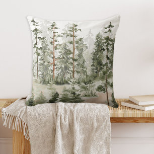 Watercolor Rustic Green Forest Cushion