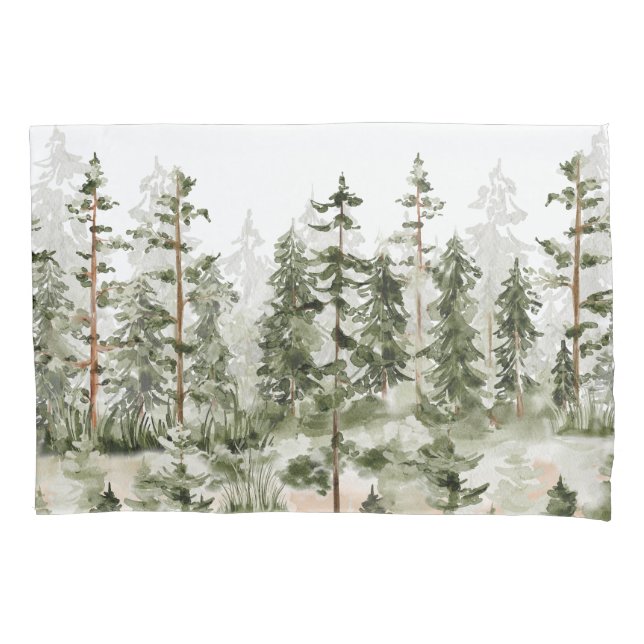 Watercolor Rustic Green Forest Pillowcase (Front)