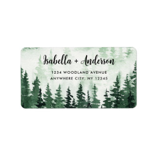 Watercolor Rustic Green Forest Return Address  Label