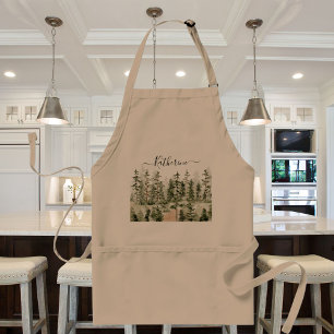 Watercolor Rustic Green Forest Standard Apron