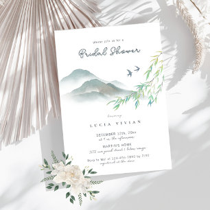 Watercolor Rustic Greenery Mountain Bridal Shower Invitation