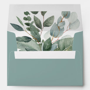 Watercolor Rustic Greenery Sage Leaves Wedding Envelope