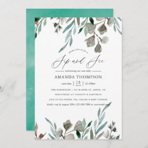 Watercolor Rustic Greenery Winter Sip and See Invitation