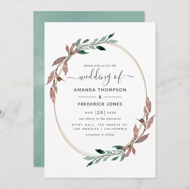 Watercolor Rustic Greenery Winter Wedding Invitation (Front/Back)