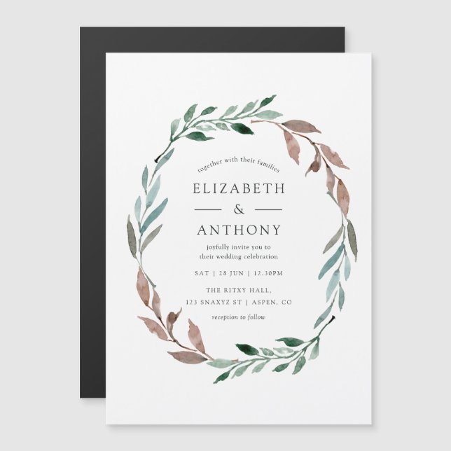 Watercolor Rustic Greenery Winter Wedding Magnetic Invitation (Front/Back)
